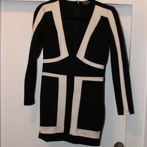 Black/ White Deep V Dress